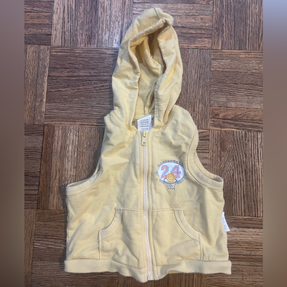 Little me Yellow Hooded Vest with Embroidered Patch